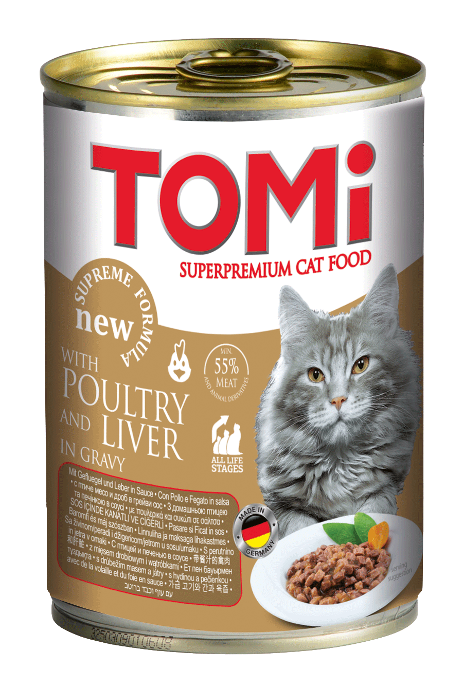 tomi-400g-cat-poultry טומי שימורים מזון מלא לחתול עוף וכבד ברוטב 400 גרם Tomi – תמונה 1
