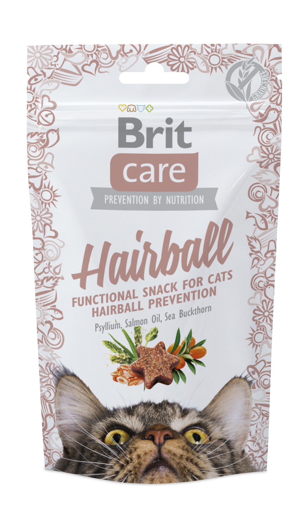 BCC snack_functional_hairball חטיף בריט קר חצי לח פונקציונלי ונטול דגנים לכדורי שיער לחתול 50 גרם  Brit care – תמונה 1