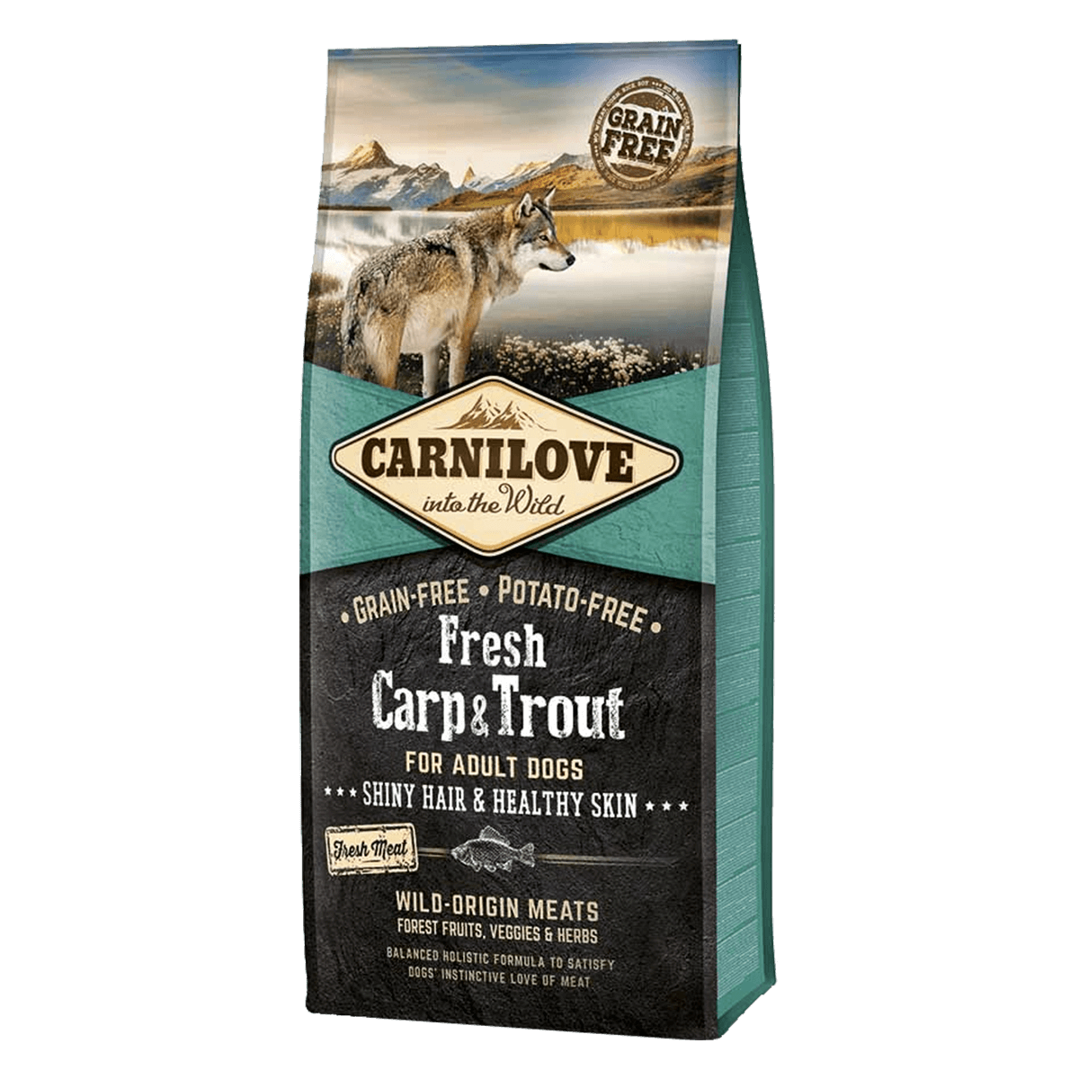 carnilove-dog-fresh-adult-carp-trout-12kg קרנילאב כלב בוגר כל הגזעים קרפיון ופורל נטול דגנים 12 ק"ג Carnilove – תמונה 1