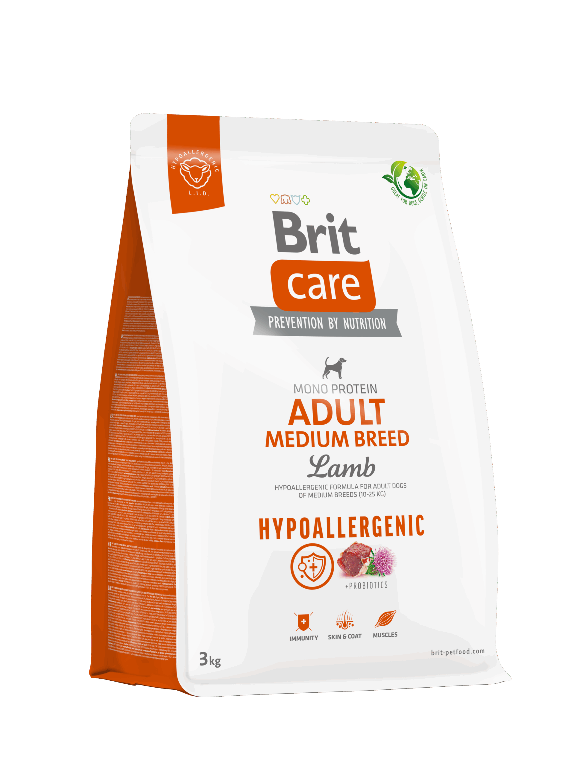 3kg_AMB בריט קר כלב בוגר גזע בינוני 3 ק"ג כבש ואורז Brit Care – תמונה 1