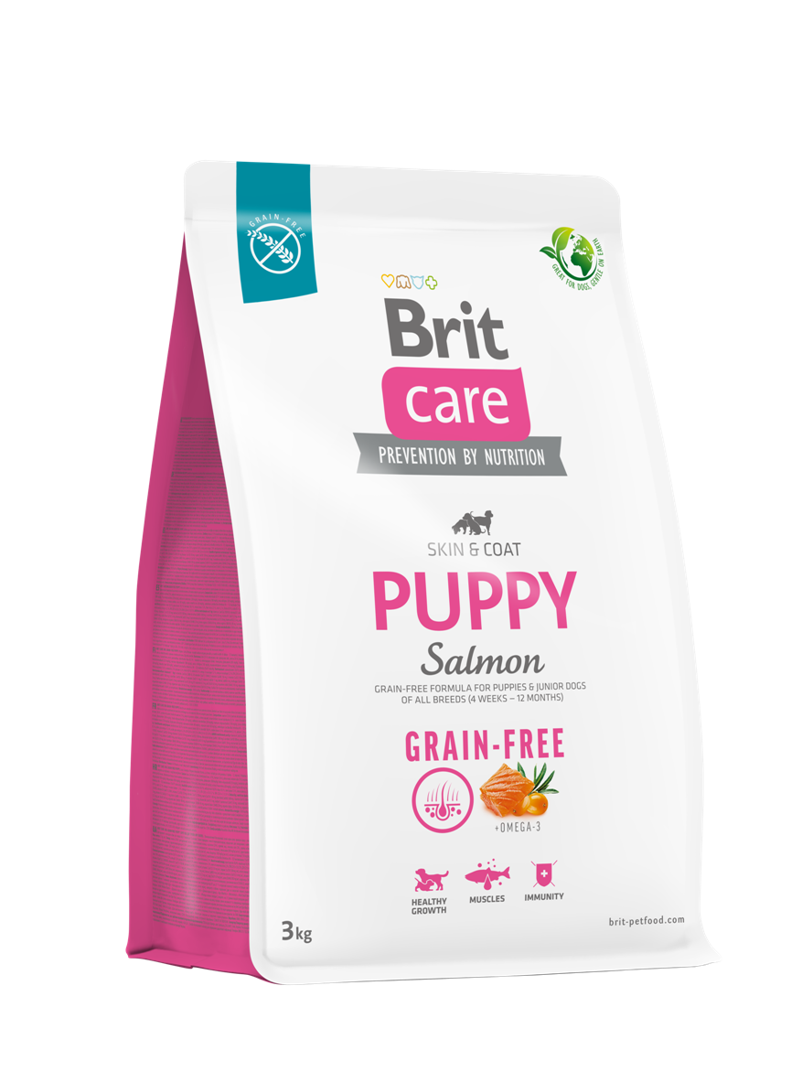 3kg_Puppy בריט קר כלב גור בינוני/קטן 3 ק"ג סלמון ותפוח אדמה נטול דגנים Brit Care – תמונה 1