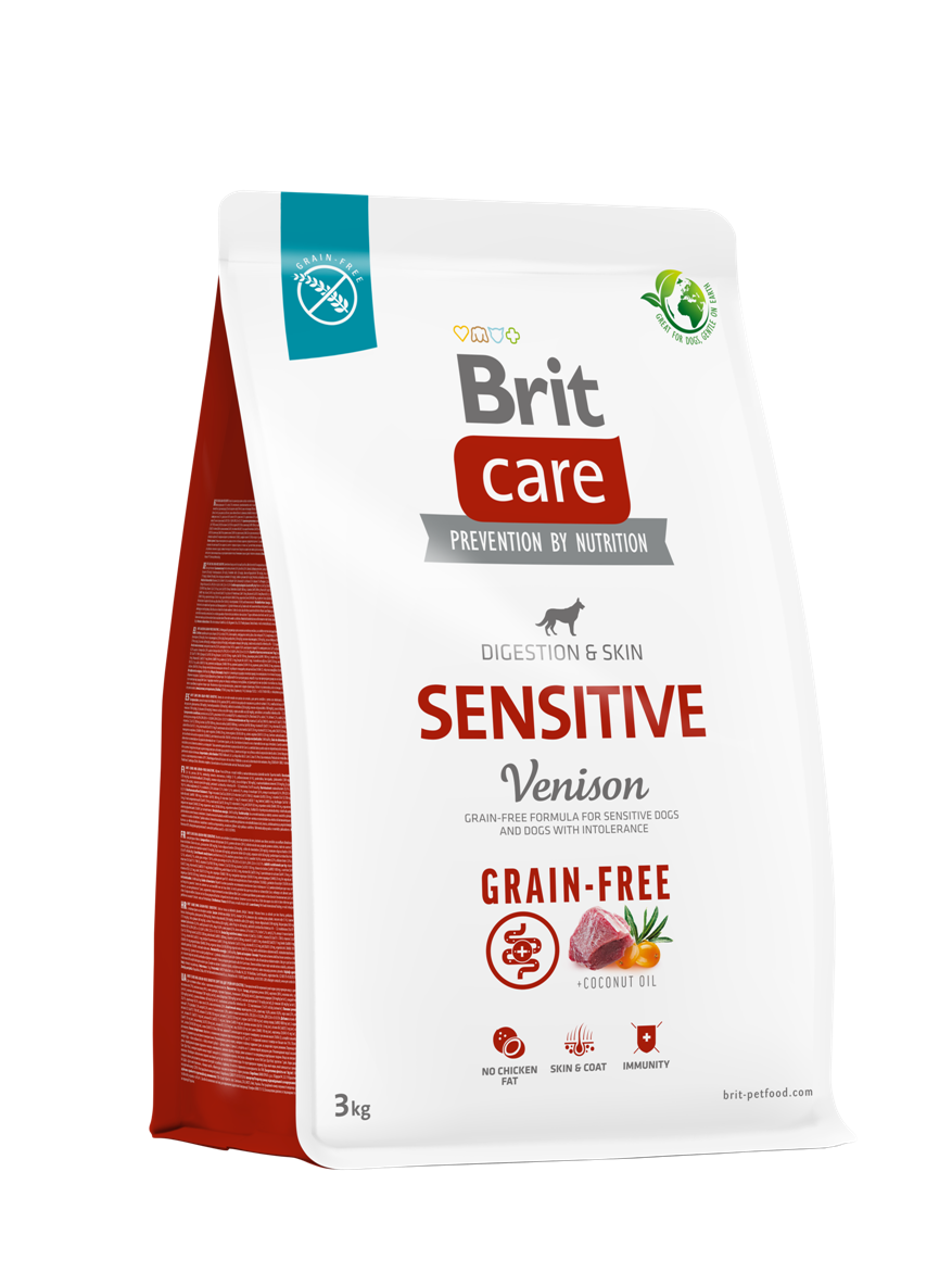 3kg_Sensitive_S בריט קר סנסטיב לכלב בוגר 3 ק"ג מבוסס צבי נטול דגנים Brit Care – תמונה 1