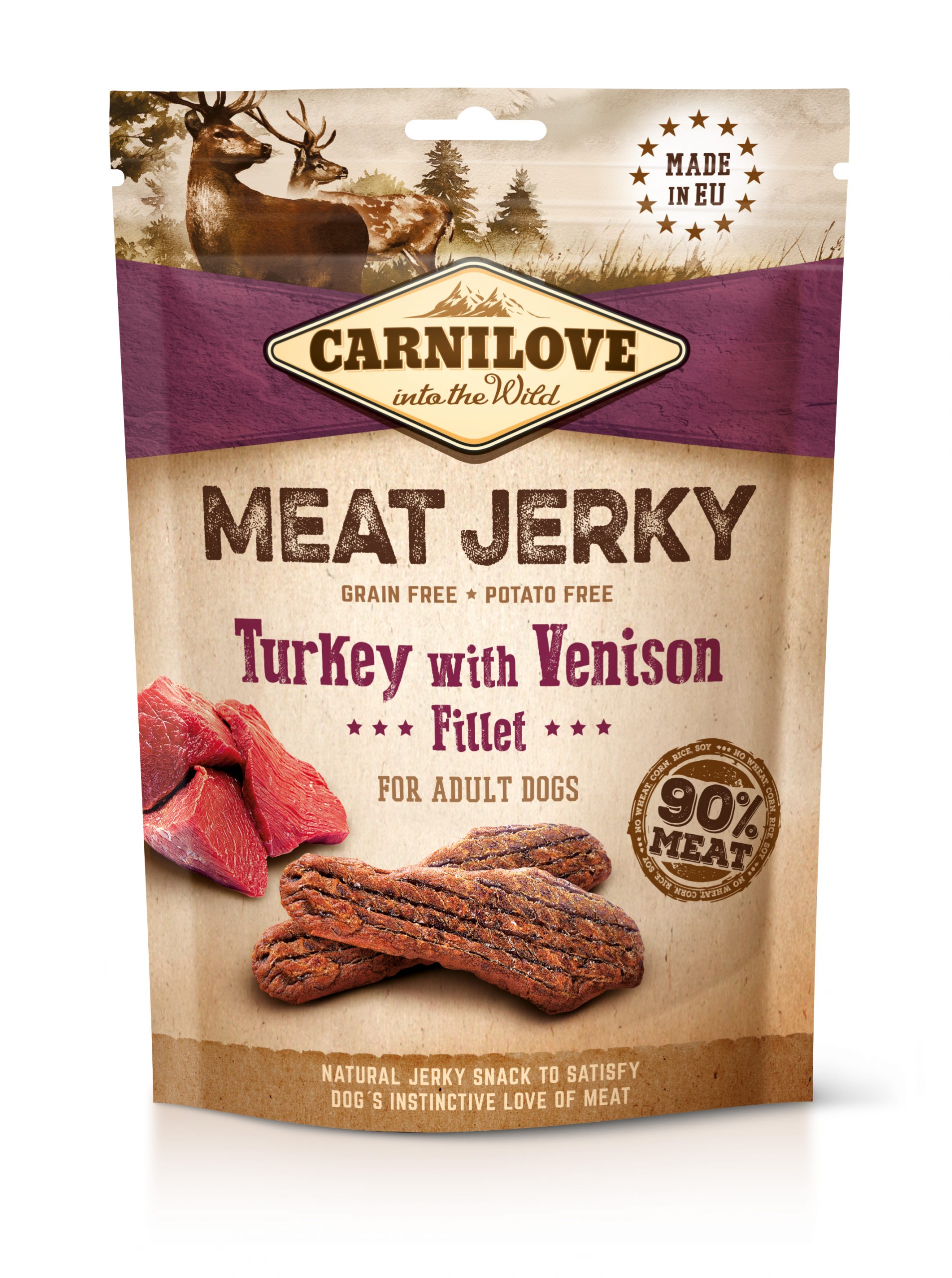 63696_carnilove-dog-jerky-venison-turkey-fillet-100g-scaled-1.jpg קרנילאב גרקי פילה הודו וצבי 100 גרם Carnilove – תמונה 1