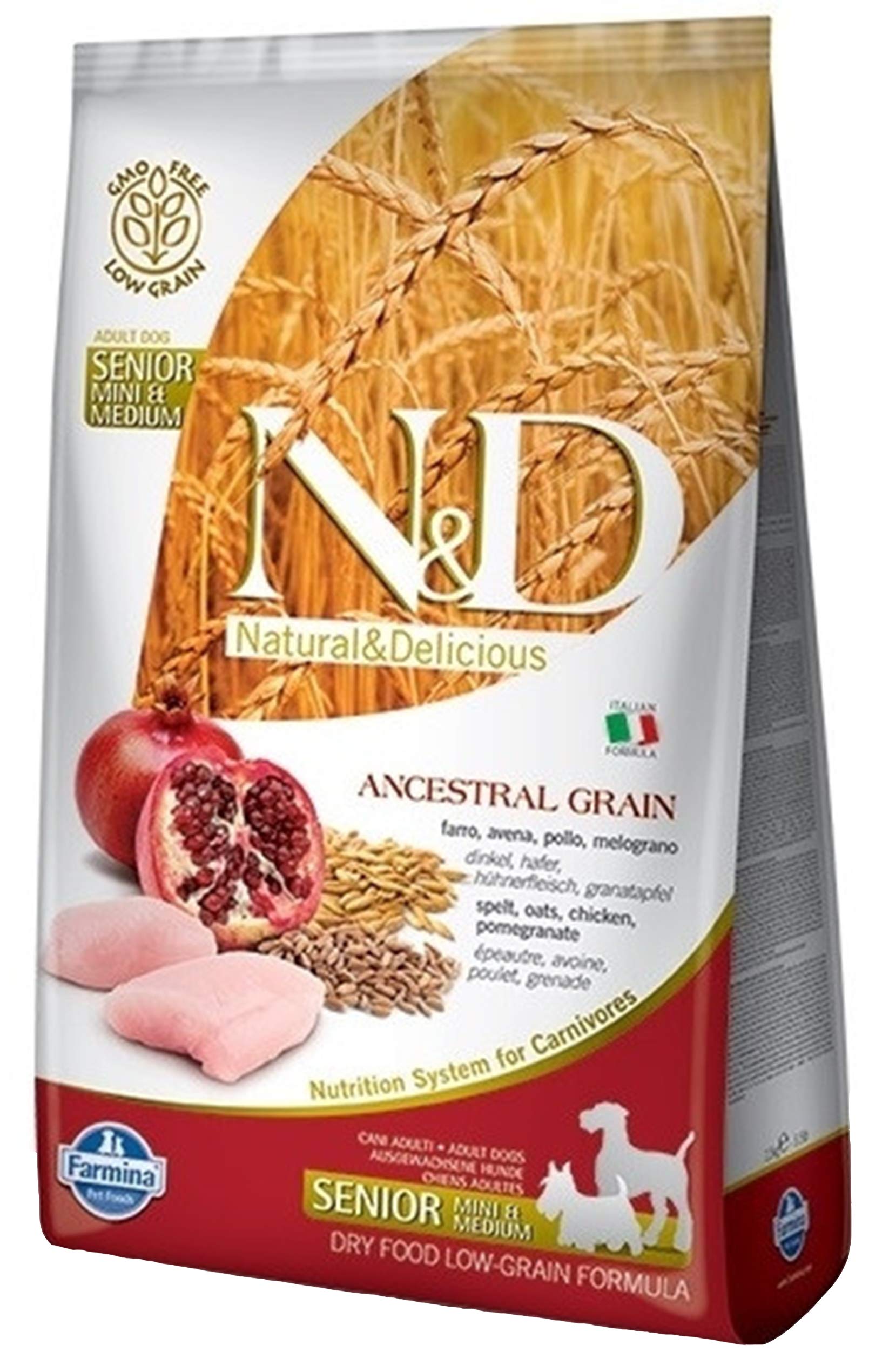 SENIOR-MEDIUM-ANCESTRAL.jpg נאטורל אנד דלישס לכלב מבוגר עוף ורימון מופחת דגנים 12 ק"ג N&D – תמונה 1