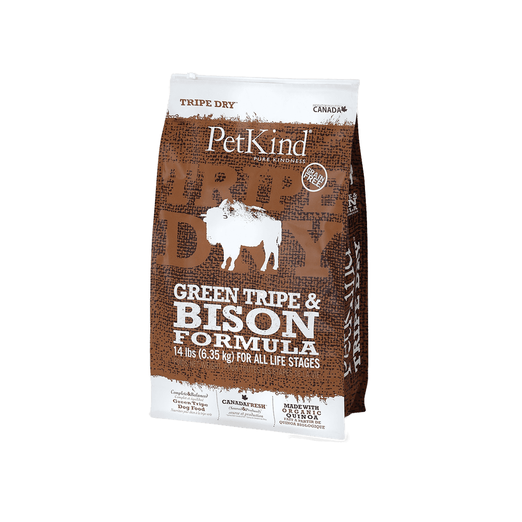 opt_14lb_bison_tripe-dry_1200x.png פטקיינד ביזון ללא דגנים על בסיס קירשה 11.3 ק”ג Petkind – תמונה 1