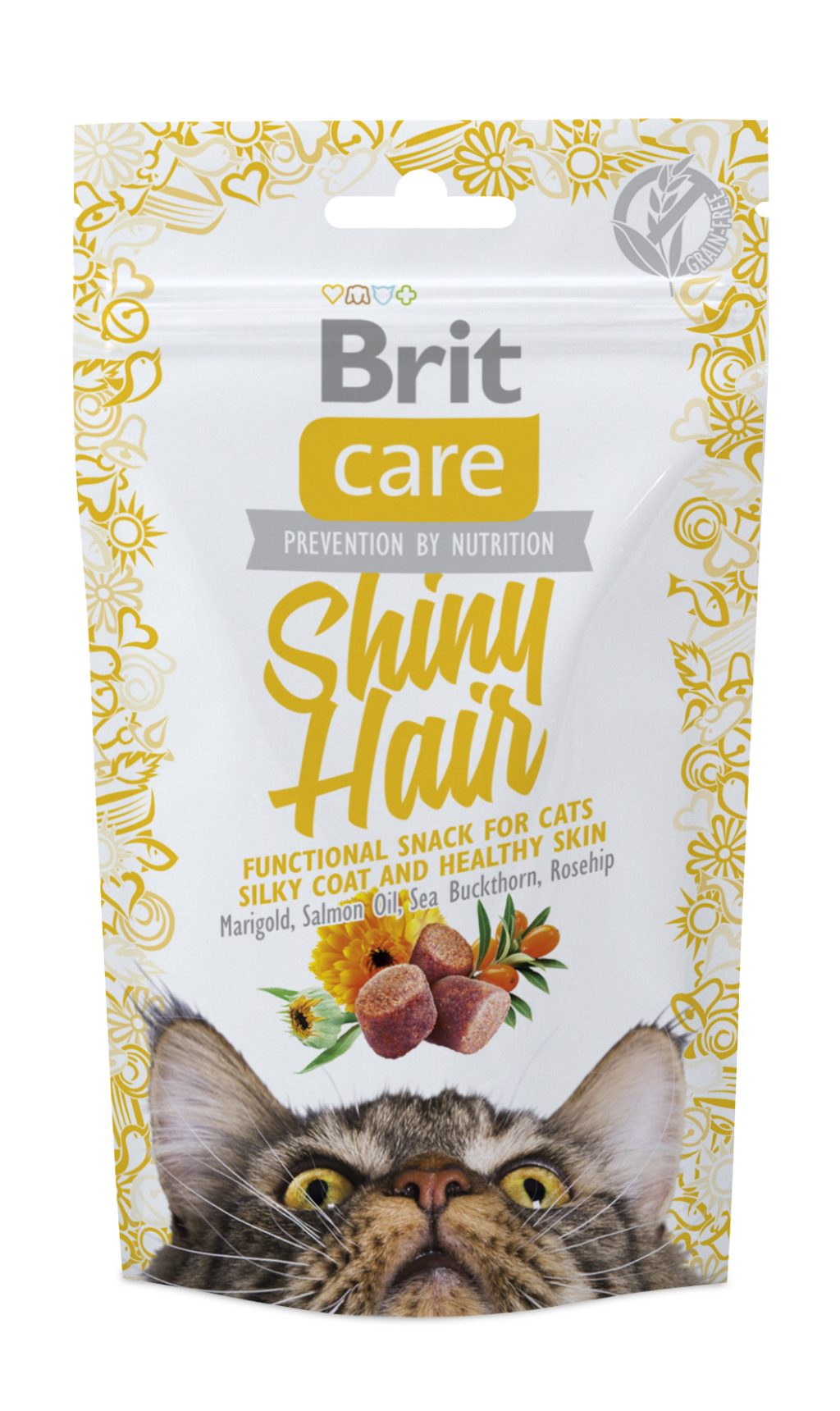 BCC snack_functional_shiny hair חטיף בריט קר חצי לח פונקציונלי ונטול דגנים לפרווה מבריקה לחתול 50 גרם  Brit care – תמונה 1