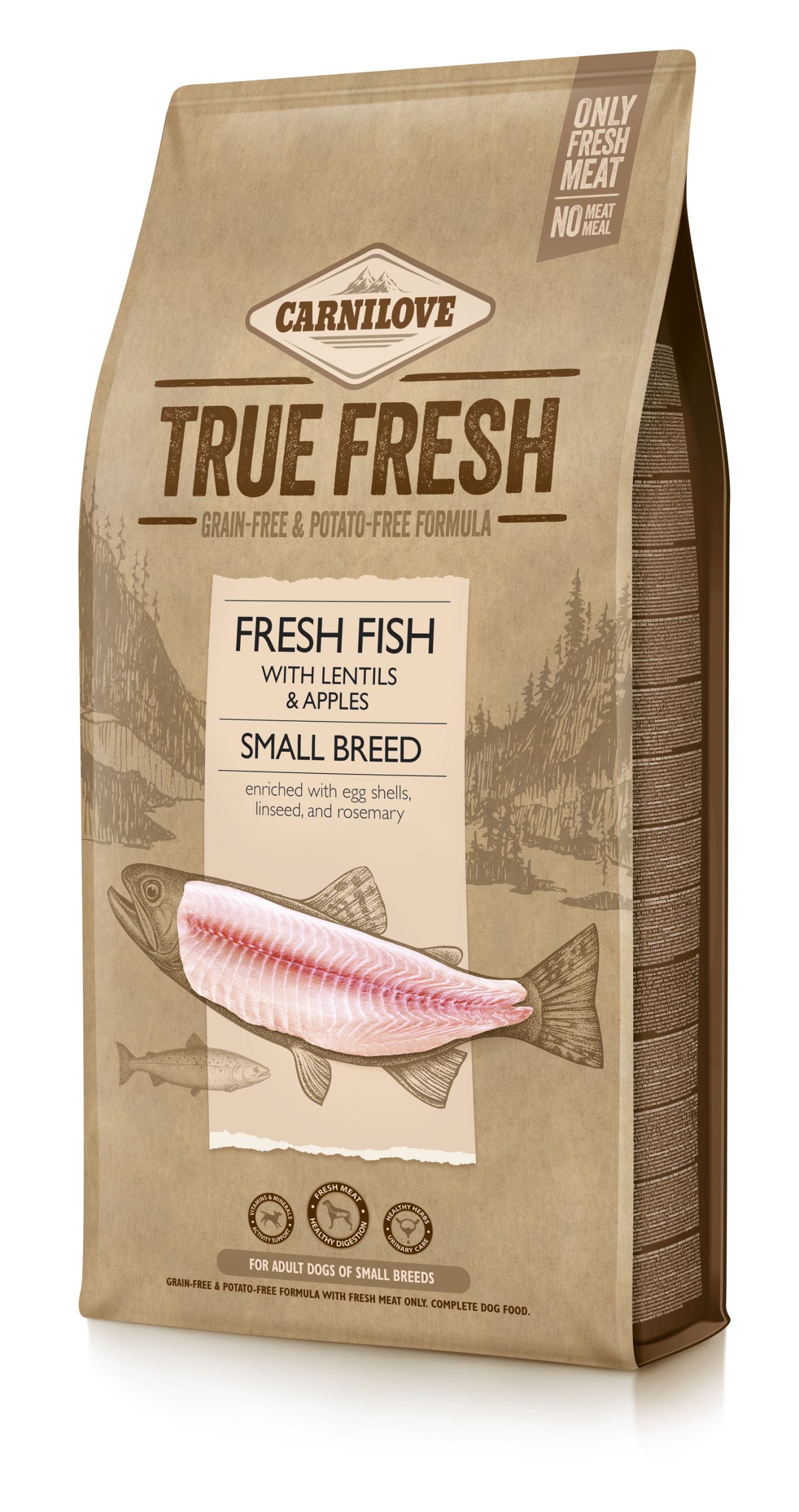 TRUE-FRESH_small-breed_FRESH-FISH_11_4_kg_3D קרנילאב True Fresh ע"ב דגים לבוגר גזע קטן 1.4 ק"ג – תמונה 1