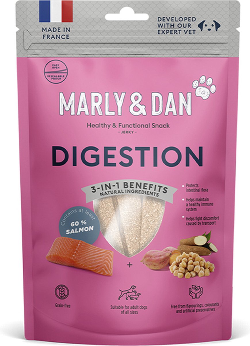 869x1200 MARLY&DAN חטיף ג'רקי לכלבים למערכת עיכול 80 גרם – תמונה 1