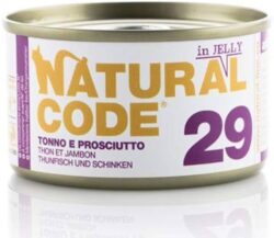נטורל קוד 29 טונה ופרושוטו בג`לי לחתול 85 גרם Natural Code